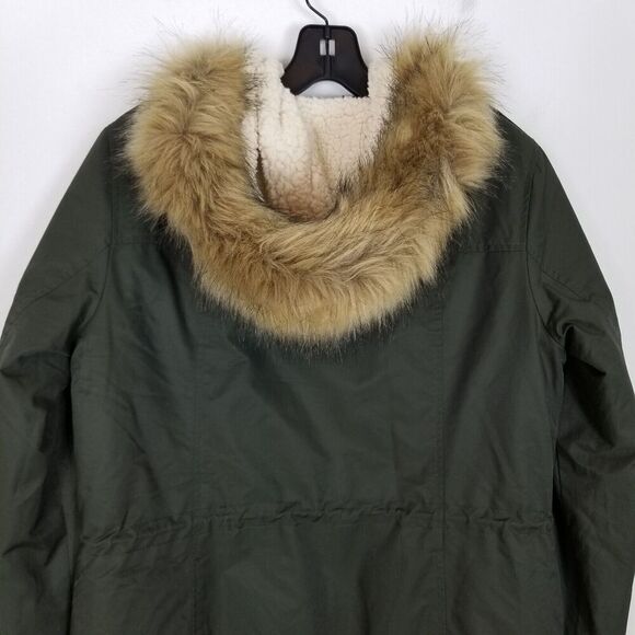 Levis Jacket Womens  Green Faux Fur Hooded Sherpa Lined Nylon Parka Sz M - Picture 5 of 11